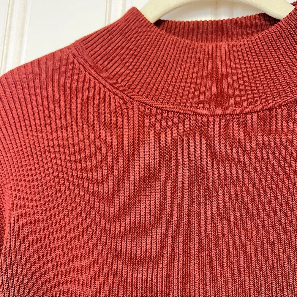 Pendleton Sweater XL Silk Cotton Ribbed Mock Neck Rust Long Sleeve Pullover - Picture 3 of 6